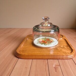 Vintage Japanese Goodwood Brand Cheese Board W/Glass dome/Serving Platter/Tray